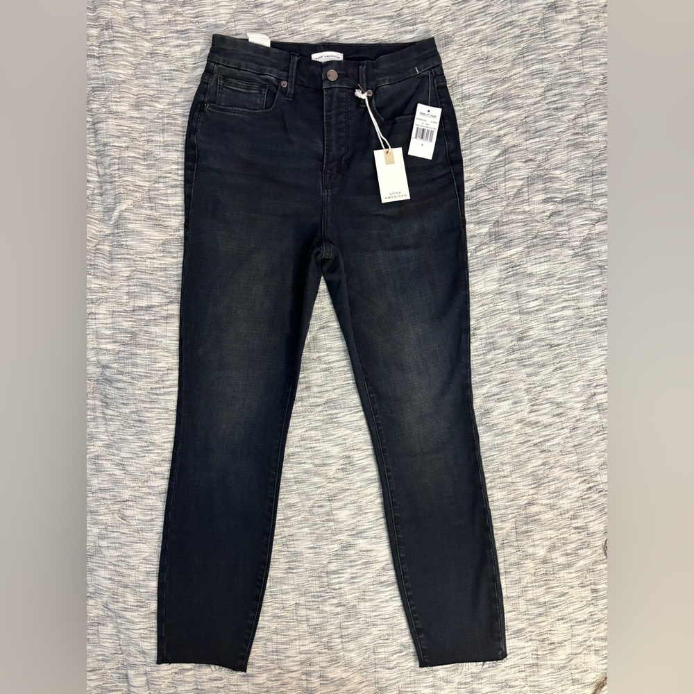 Good American Good Waist High Rise Cropped Raw Hem Skinny Jeans Sz 8/29 NWT -